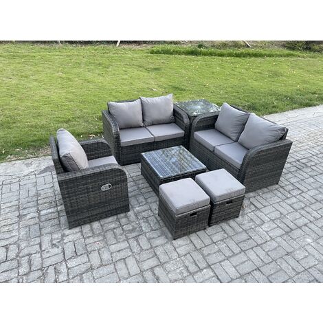 Fimous 7 Piece Garden Furniture Sets 7 Seater Outdoor Patio Furniture Set Weaving Wicker Rattan Sofa Chair and Table with Side Table 2 Small Footstools (1/5)