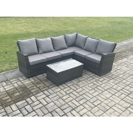Fimous Wicker PE Outdoor Garden Furniture Set High Back Rattan Corner Sofa Set with Rectangular Coffee Table (1/4)