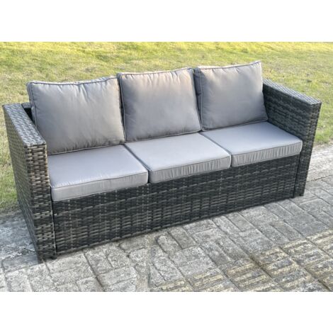 Fimous Outdoor Lounge Sofa Set Wicker PE Rattan Garden Furniture Set with Oblong Coffee Table Side Table 2 Big Footstool 11Seater Dark Grey Mixed