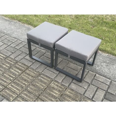 Fimous 2 Pcs Aluminium Outdoor Garden Footstool Patio Small Stool for Balcony, Terrace,Swimming Pool Dark Grey