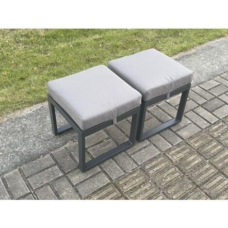 Fimous 2 Pcs Aluminium Outdoor Garden Footstool Patio Small Stool for Balcony, Terrace,Swimming Pool Dark Grey