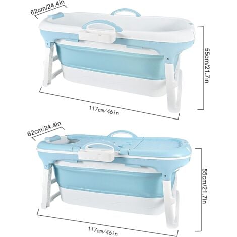 Fimous Foldable Adult Bathtub Body Spa Freestanding Soaking Tub Non-Slip Bathing Shower for Bathroom Blue