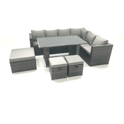Fimous 7 Seater PE Rattan Corner Sofa Set Rectangular Dining Table Set With Seat And Back Cushion (1/5)