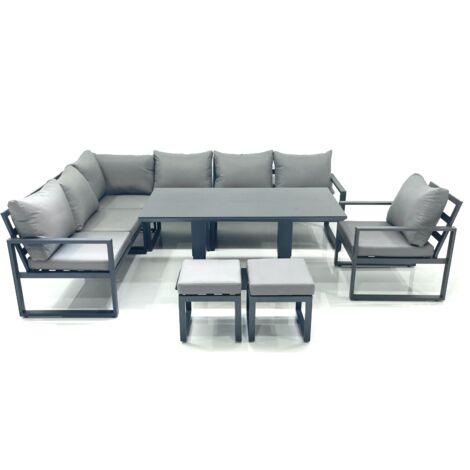 Fimous Aluminum Outdoor Garden Furniture Set Corner Sofa Chair 2 Small Footstool Adjustable Rising Lifting Dining Table Sets Dark Grey (1/5)