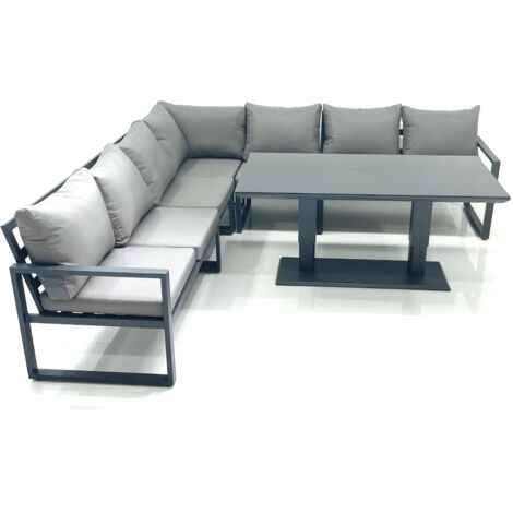 Fimous 7 Seater Outdoor Aluminum Garden Furniture Set Corner Sofa Adjustable Rising Lifting Dining Table Sets Dark Grey (1/5)