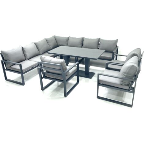 Fimous 10 Seater Outdoor Aluminum Garden Furniture Set Corner Sofa 3 Chairs Adjustable Rising Lifting Dining Table Sets Dark Grey (1/5)