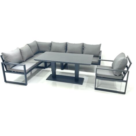Fimous Aluminum Outdoor Garden Furniture Set Corner Sofa Chair Adjustable Rising Lifting Dining Table Sets Dark Grey (1/5)