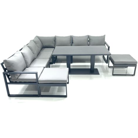 Fimous 9 Seater Outdoor Aluminum Garden Furniture Set Corner Sofa 2 Big Footstools Adjustable Rising Lifting Dining Table Sets Dark Grey (1/5)