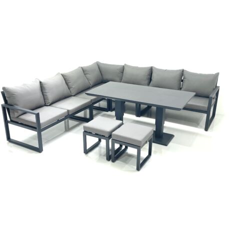 Fimous 9 Seater Outdoor Aluminum Garden Furniture Set Corner Sofa 2 Small Footstool Adjustable Rising Lifting Dining Table Sets Dark Grey (1/5)
