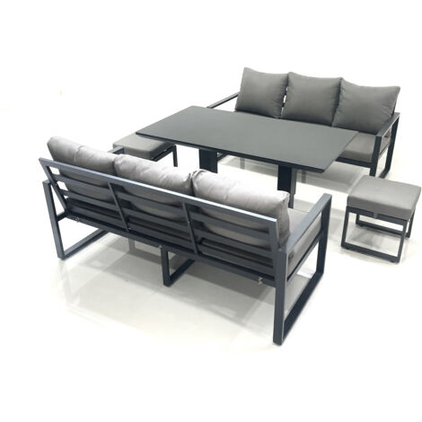 Fimous 8 Seater Aluminium Outdoor Garden Furniture Set with Adjustable Rising Lifting Dining Table 3 Seater Sofa 2 Small Footstool Dark Grey (1/5)