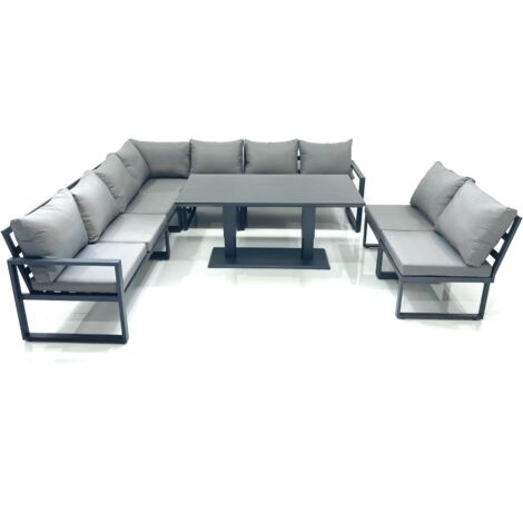 Fimous 9 Seater Outdoor Aluminum Garden Furniture Set Corner Sofa Rising Lifting Dining Table Sets Dark Grey (1/5)