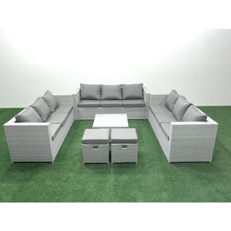 Fimous Rattan Garden Outdoor Furniture Set 11 Seater Rattan Garden Sofa Set with 2 Small Footstools Light Grey Mixed (1/5)