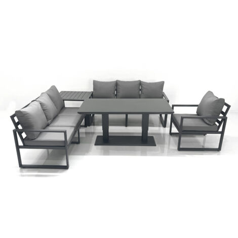 Fimous Outdoor Garden Furniture Set Aluminium Lounge Sofa Adjustable Rising Lifting Dining Table Sets with Side Table Dark Grey (1/5)