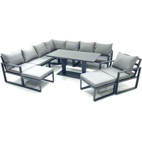 Fimous 10 Seater Outdoor Aluminum Garden Furniture Set Corner Sofa Chair 2 Big Footstools Adjustable Rising Lifting Dining Table Sets Dark Grey (1/5)
