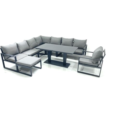 Fimous 9 Seater Outdoor Aluminum Garden Furniture Set Corner Sofa Big Footstool Chair Adjustable Rising Lifting Dining Table Sets Dark Grey (1/5)
