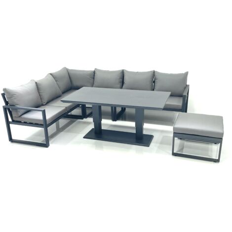 Fimous Aluminum Outdoor Garden Furniture Set Corner Sofa Big Footstool Adjustable Rising Lifting Dining Table Sets Dark Grey (1/5)