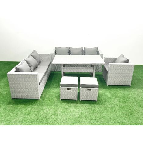 Fimous 6 Pieces Outdoor Rattan Sofa Set with Cushions Patio Garden Furniture Sets with Armchair Dining Table 2 Small Footstools (1/5)
