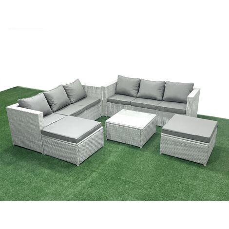 Fimous Rattan Garden Outdoor Furniture Set 8 Seater Rattan Garden Sofa Set with 2 Big Footstools Light Grey Mixed (1/5)