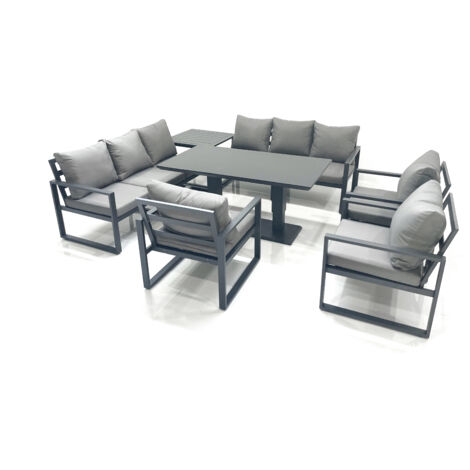 Fimous Garden Sofa Set Aluminium Furniture Rising Dining Tabe Set with 3 Chair Side Table Dark Grey (1/5)