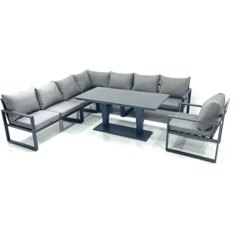 Fimous 8 Seater Outdoor Aluminum Garden Furniture Set Corner Sofa Chair Adjustable Rising Lifting Dining Table Sets Dark Grey (1/5)