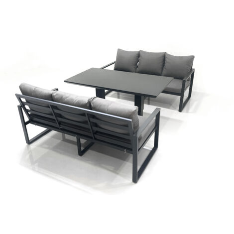 Fimous 6 Seater Aluminium Outdoor Garden Furniture Set with Adjustable Rising Lifting Dining Table 3 Seater Sofa Dark Grey