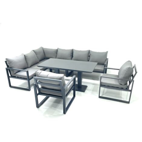Fimous Aluminum Outdoor Garden Furniture Set Corner Sofa 2 Chairs Adjustable Rising Lifting Dining Table Sets Dark Grey (1/5)