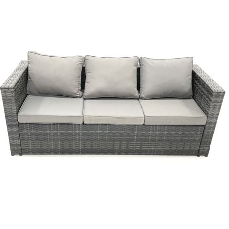 Fimous 8 Seater Rattan Garden Furniture Set Outdoor Lounger Sofa with Coffee Table 2 Armchair 3 Footstools 2 Side Tables Dark Grey Mixed