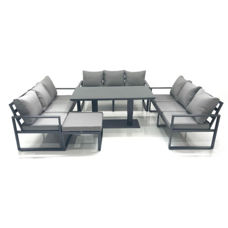 Fimous 10 Seater Garden Sofa Set Aluminium Furniture Rising Dining Tabe Set with Big Footstool Dark Grey (1/5)