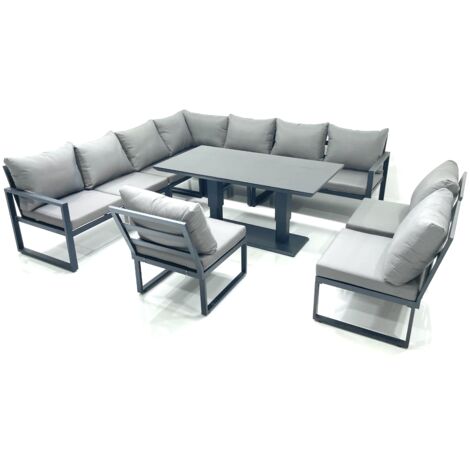 Fimous 10 Seater Outdoor Aluminum Garden Furniture Set Corner Sofa Rising Lifting Dining Table Sets Dark Grey (1/5)