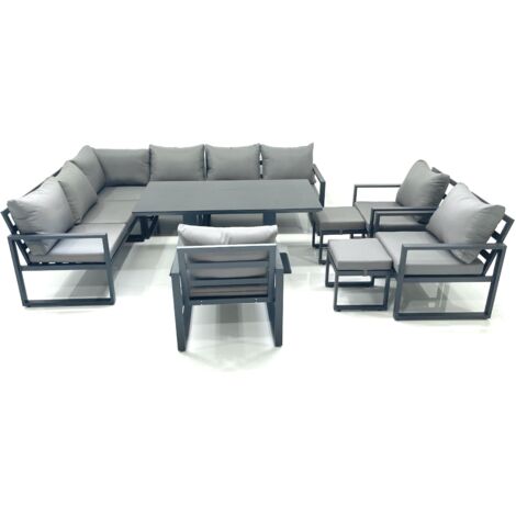 Fimous Aluminum Outdoor Garden Furniture Set Corner Sofa 3 Chair 2 Small Footstool Adjustable Rising Lifting Dining Table Sets Dark Grey (1/5)