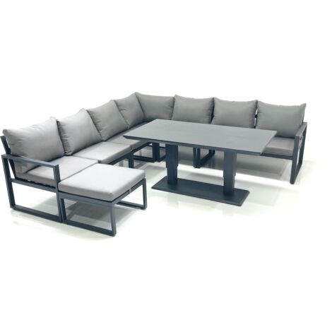Fimous 8 Seater Outdoor Aluminum Garden Furniture Set Corner Sofa Big Footstool Adjustable Rising Lifting Dining Table Sets Dark Grey (1/5)