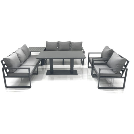 Fimous Garden Sofa Set Aluminium Furniture Rising Dining Tabe Set with 2 Chair Side Table Dark Grey (1/5)
