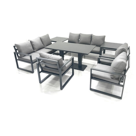 Fimous Garden Sofa Set Aluminium Furniture Rising Dining Tabe Set with 3 Chair 2 Side Tables Dark Grey (1/5)