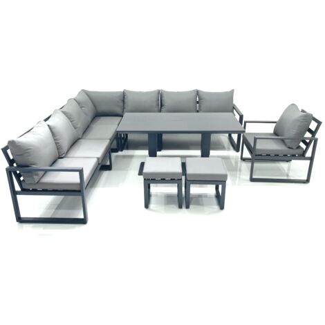 Fimous 10 Seater Outdoor Aluminum Garden Furniture Set Corner Sofa Chair 2 Small Footstool Adjustable Rising Lifting Dining Table Sets Dark Grey (1/5)