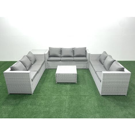 Fimous Rattan Garden Outdoor Furniture Set 9 Seater Rattan Garden Sofa Set with Side Table Light Grey Mixed (1/5)