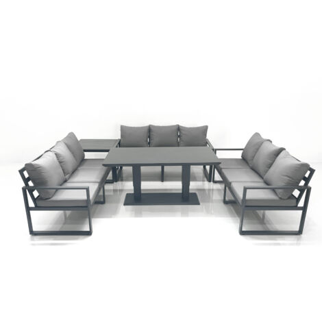 Fimous 9 Seater Garden Sofa Set Aluminium Furniture Rising Dining Tabe Set with Side Table Dark Grey (1/5)