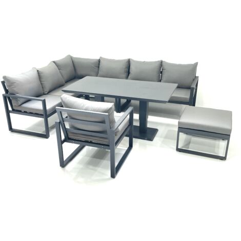 Fimous Aluminum Outdoor Garden Furniture Set Corner Sofa Big Footstool Chair Adjustable Rising Lifting Dining Table Sets Dark Grey (1/5)