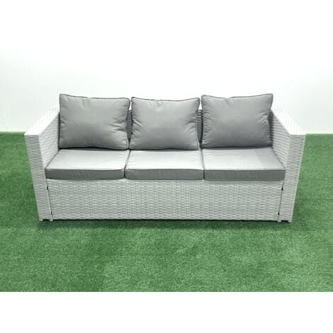 Fimous Rattan Garden Furniture Set Outdoor 6 Seater Patio Dining Sets with Glass Top Dining Table 2 Side Tables Light Grey Mixed