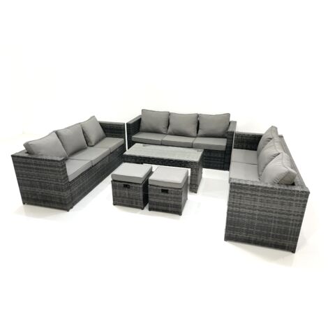 Fimous Outdoor Garden Furniture Set 11 Seater Rattan Sofa Set with Coffee Table 2 Small Footstools Dark Grey Mixed (1/5)