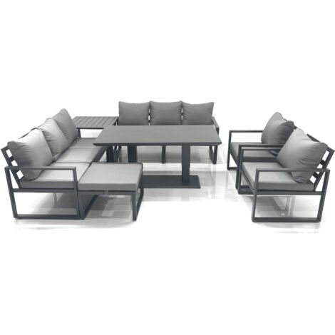 Fimous Garden Sofa Set Aluminium Furniture Rising Dining Tabe Set with 2 Chair Big Footstool Side Table Dark Grey (1/5)