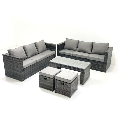 Fimous Garden Outdoor Rattan Furniture Set with Sofa Coffee table 2 Small Footstools Dark Grey Mixed (1/5)