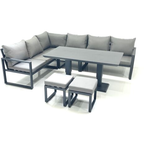 Fimous Aluminum Outdoor Garden Furniture Set Corner Sofa 2 Small Footstool Adjustable Rising Lifting Dining Table Sets Dark Grey (1/5)