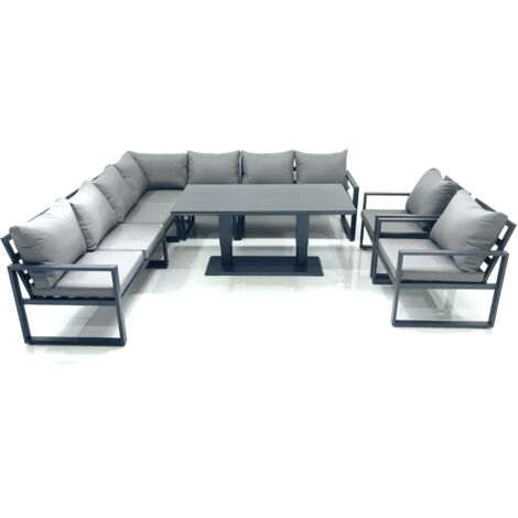 Fimous 9 Seater Outdoor Aluminum Garden Furniture Set Corner Sofa 2 Chairs Adjustable Rising Lifting Dining Table Sets Dark Grey (1/5)