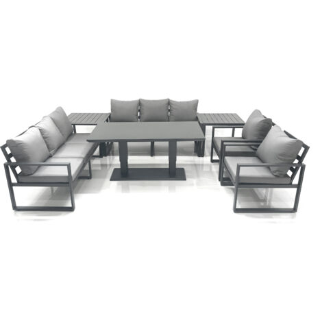 Fimous Garden Sofa Set Aluminium Furniture Rising Dining Tabe Set with 2 Chair 2 Side Tables Dark Grey (1/5)