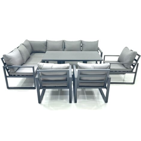 Fimous Aluminum Outdoor Garden Furniture Set Corner Sofa 3 Chairs Adjustable Rising Lifting Dining Table Sets Dark Grey (1/5)