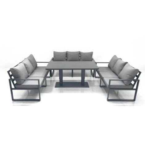 Fimous 9 Seater Garden Sofa Set Aluminium Furniture Rising Dining Tabe Set Dark Grey