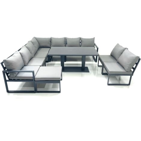 Fimous 10 Seater Outdoor Aluminum Garden Furniture Set Corner Sofa Big Footstool Rising Lifting Dining Table Sets Dark Grey (1/5)