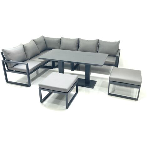 Fimous Aluminum Outdoor Garden Furniture Set Corner Sofa 2 Big Footstools Adjustable Rising Lifting Dining Table Sets Dark Grey (1/5)