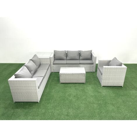 Fimous Wicker PE Rattan Sofa Garden Furniture Set with Armchair Oblong Coffee Table Side Table Light Grey Mixed (1/5)