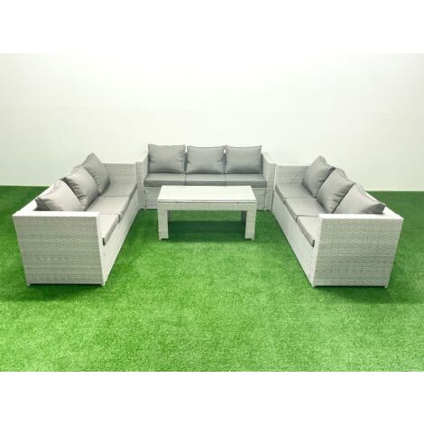 Fimous Rattan Garden Outdoor Furniture Set 9 Seater Garden Sofa Oblong Coffee Table Set Light Grey Mixed